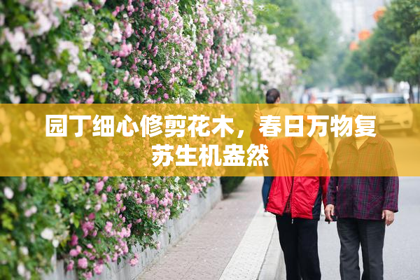 园丁细心修剪花木，春日万物复苏生机盎然