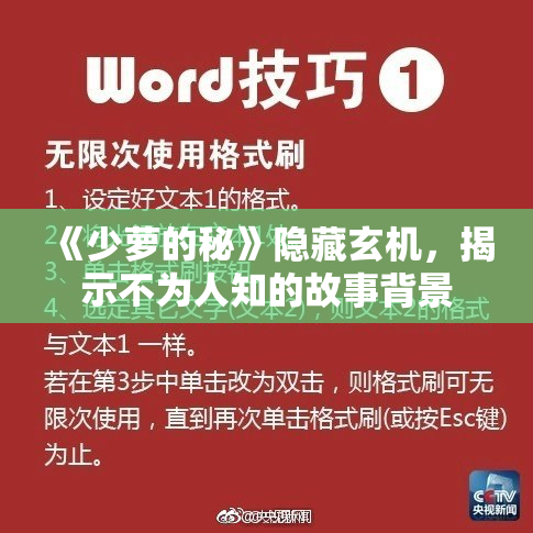 《少萝的秘》隐藏玄机，揭示不为人知的故事背景