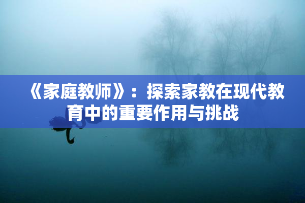 《家庭教师》：探索家教在现代教育中的重要作用与挑战